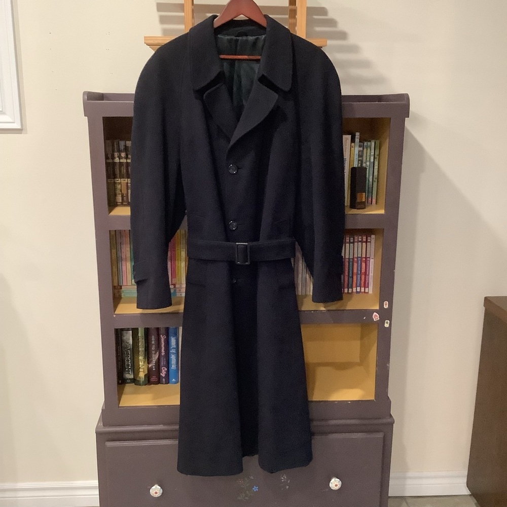 VTG Cashmere Wool Blend Dark Navy Trench Coat Made in Canada 🇨🇦 Mens Large